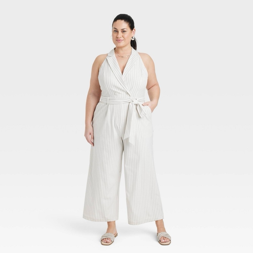 A New Day Striped Jumpsuit in Cream and Gray